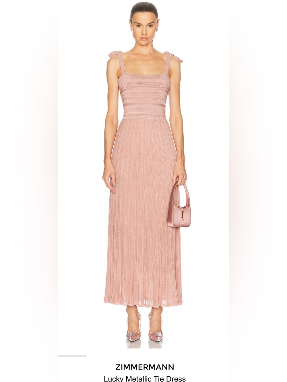 NWT $895 ZIMMERMANN Lucky Metallic Tie Dress Size AU 2 US 8 Metallic Pink